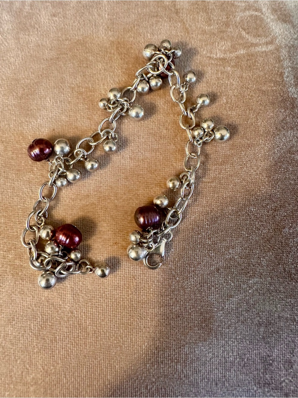 Vintage Sterling Silver Charm Bracelet with Pearl Accents